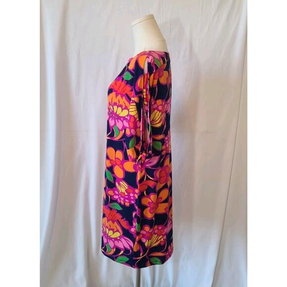 Trina Turk Vinet Floral Jersey Split Sleeve Pink Mini Dress Medium - Picture 4 of 7